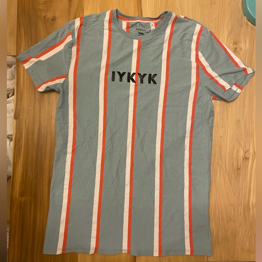 Vox Populi Large Striped Blue Orange and White T Shirt